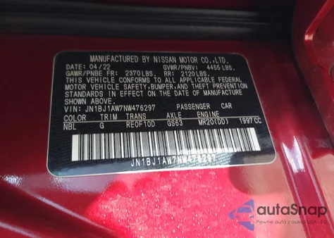 2022 Nissan Rogue Sport S Awd Xtronic Cvt z USA, uszkodzony, nr VIN JN1BJ1AW7NW476297